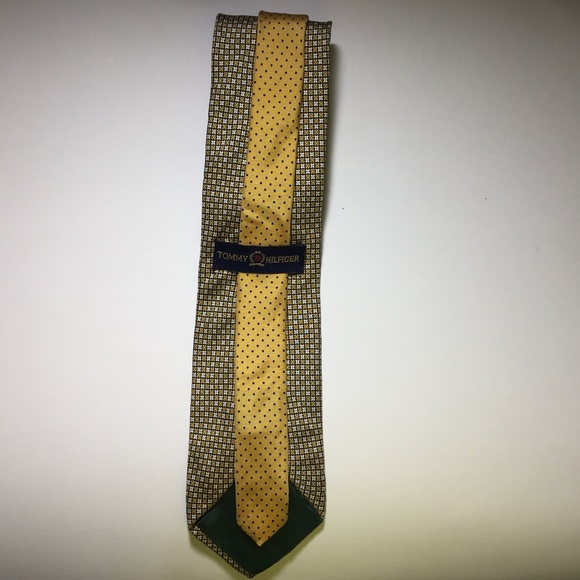 Classics Tommy Hilfiger Geometric Inported100% Silk Gold Brown Men's  Tie - Picture 7 of 8